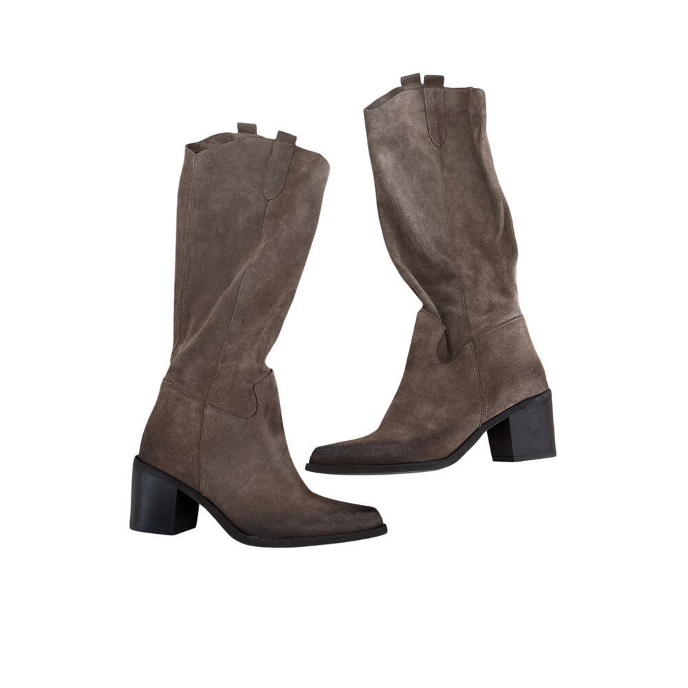 8 by YOOX Brown Suede Knee High Boots Size 39 Italian Equestrian - Picture 3 of 10